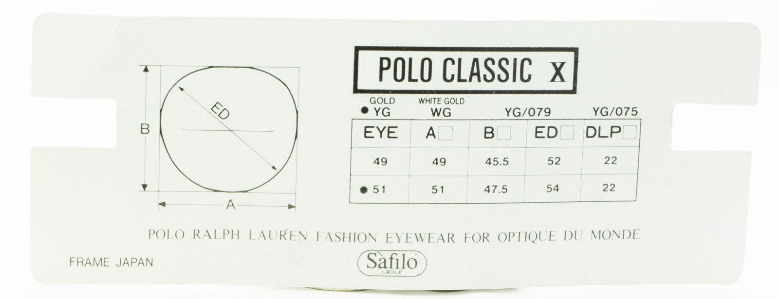 RALPH LAUREN POLO Classic X 51mm RX Optical Eyewear FRAMES Glasses New NOS Japan